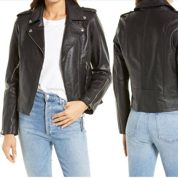 Sam Edelman genuine lamb leather biker jacket size XS, NWT - Picture 1 of 11